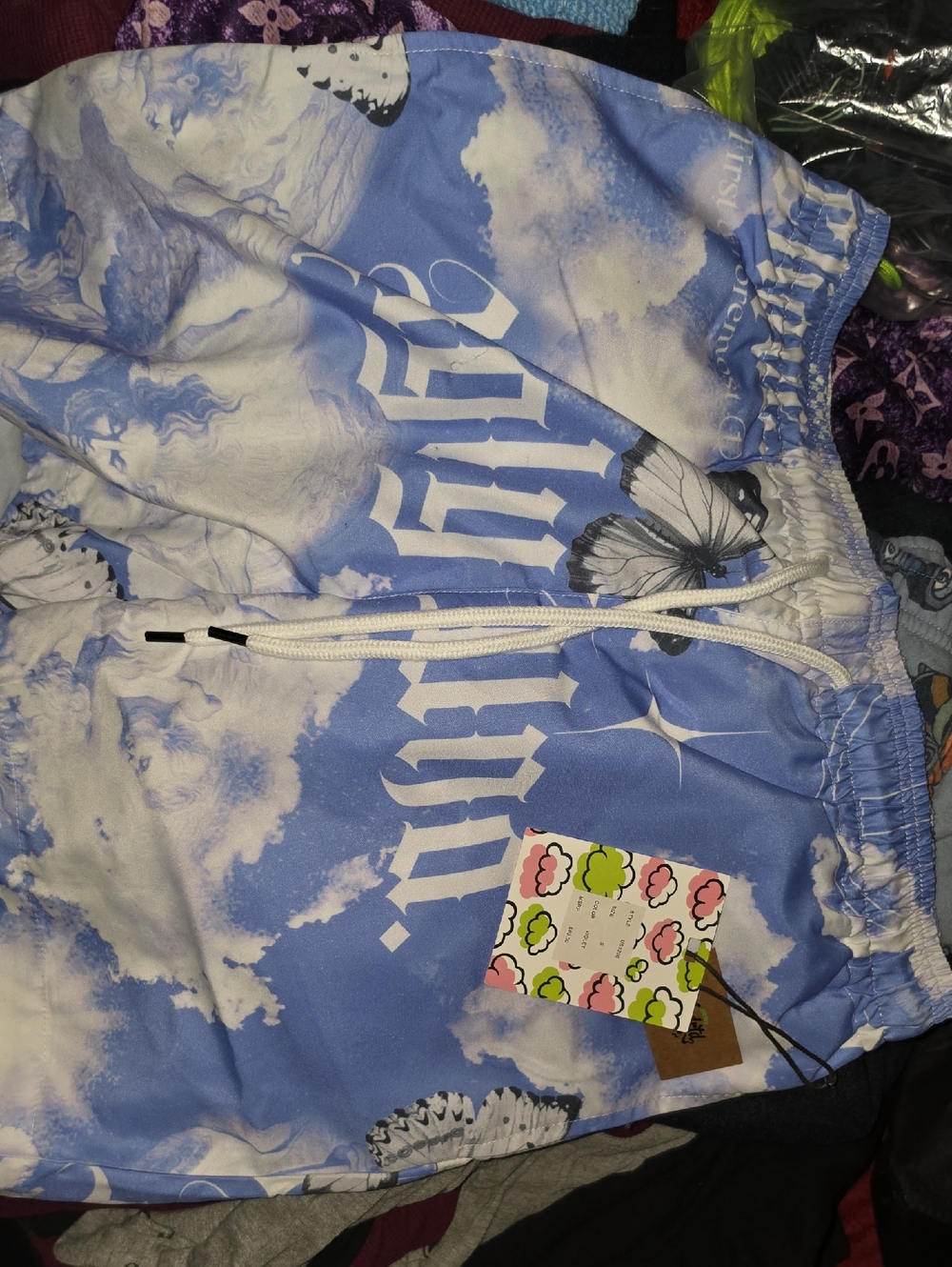 Cloud Print Swim Shorts with Butterfly Accent - Blue By Undrtd